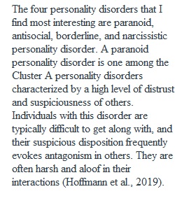 Discussion 7 Personality Disorders